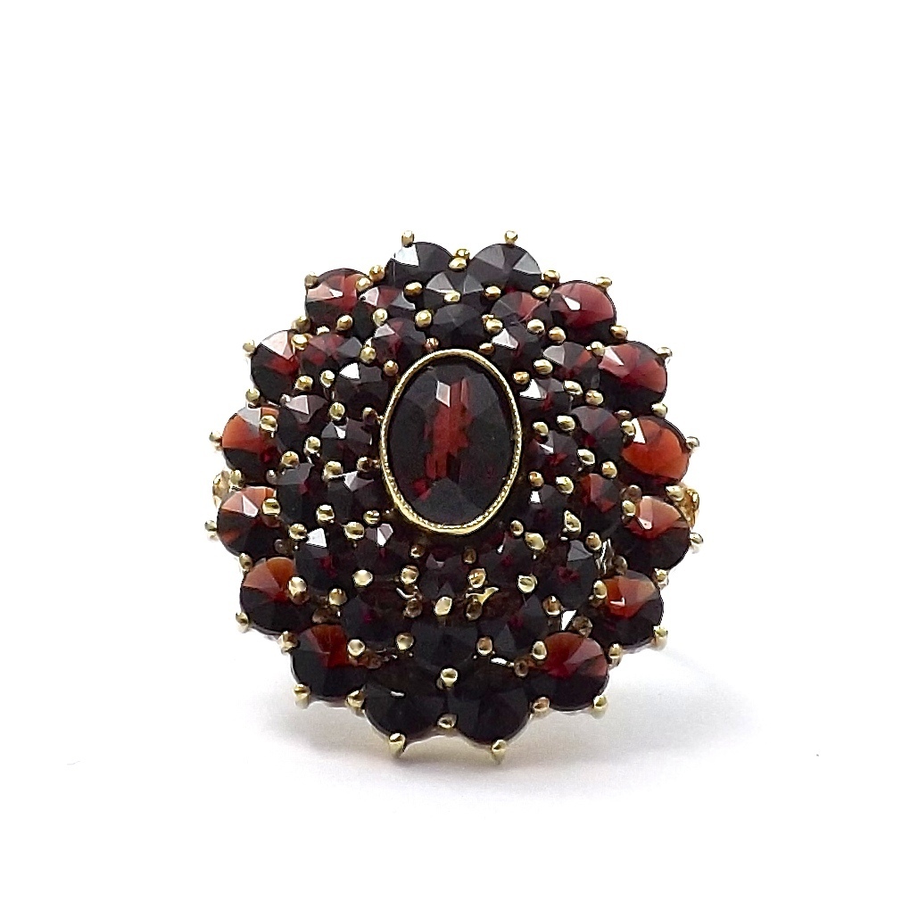 Art Nouveau 14k Gold Bohemian Garnet Cluster Setting Ring January Birthstone sz7