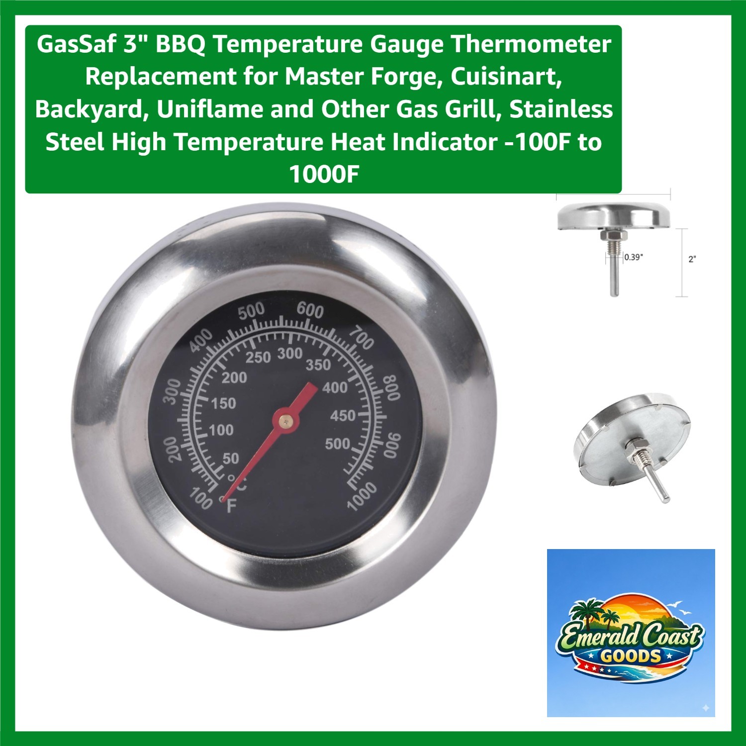 3" BBQ Temperature Gauge Thermometer Replacement for Master Forge, Cuisinart,...