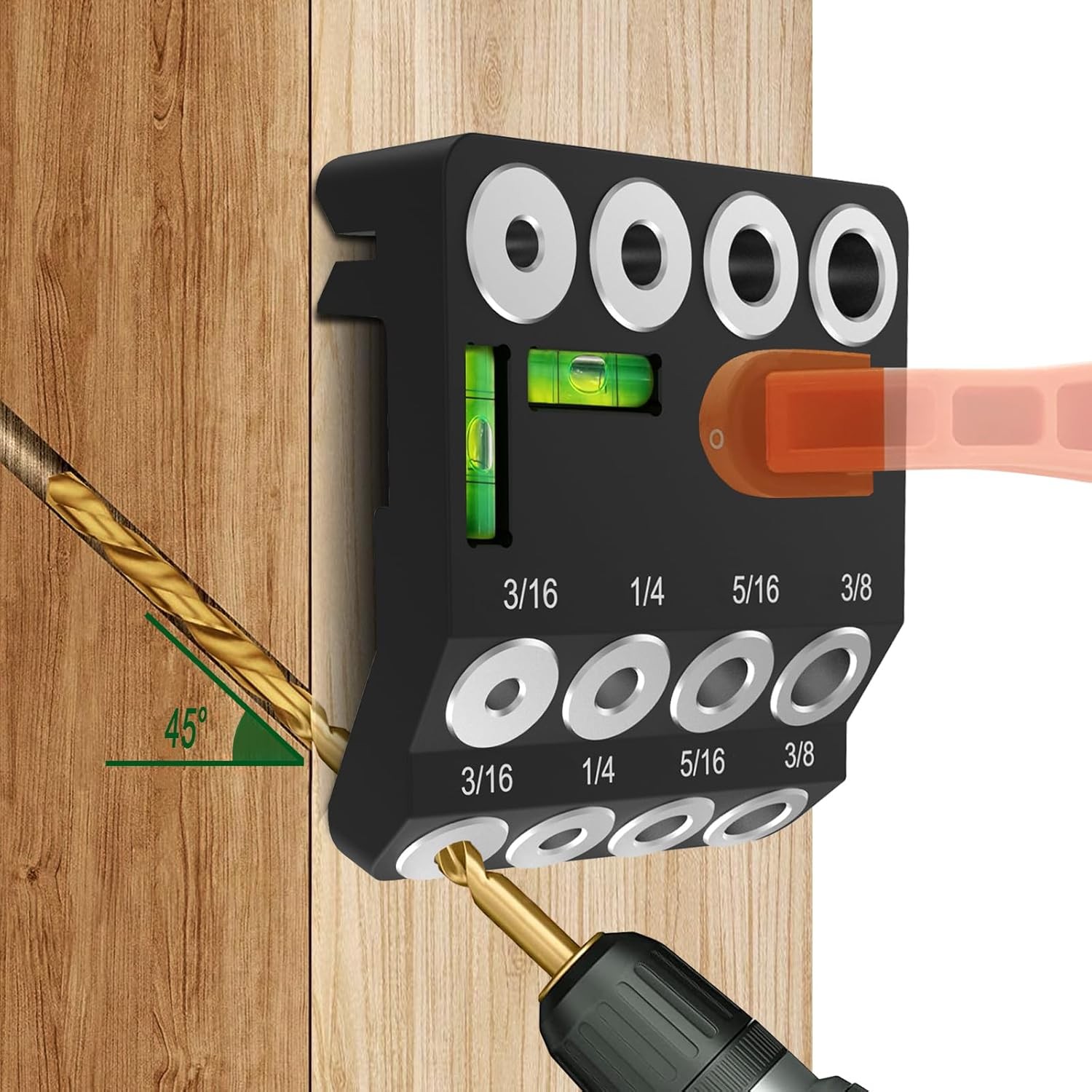 30 45 90 Degree Angled Drill Guide Jig with 2 Torpedo Level, 4 Sizes Portable...