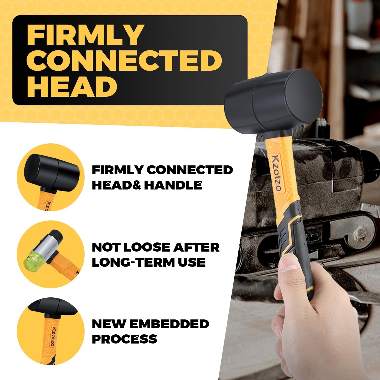 2Piece Rubber Mallet Hammer Set, 8oz Rubber Hammer Mallet & 25mm DoubleFaced ...
