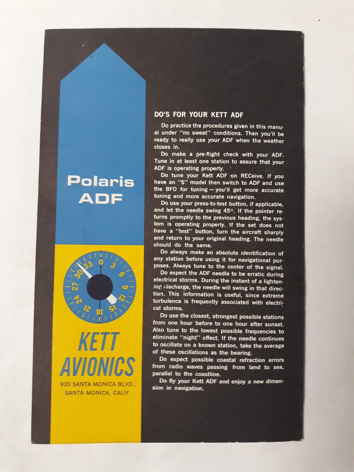 Kett Avionics Polaris ADF Operating Manual Original