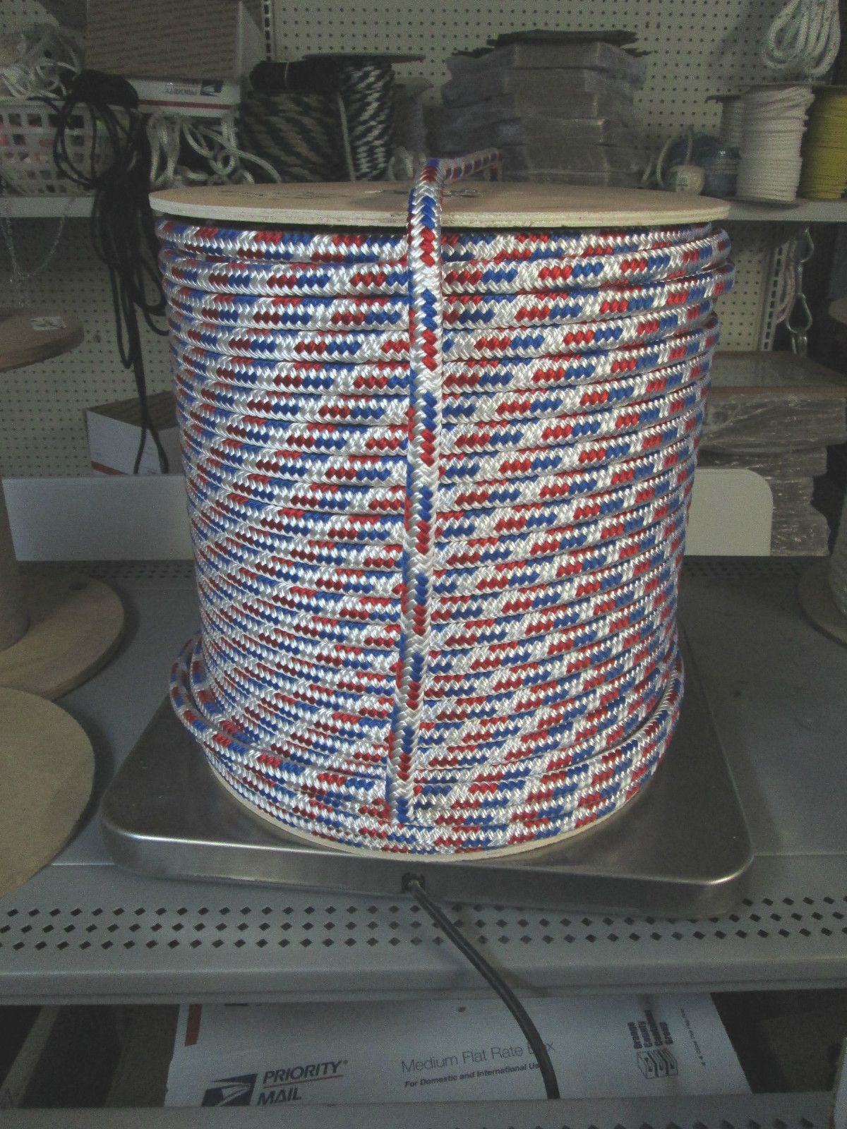 1/2 X 100'Sail Halyard LineJibsheets,Polyester Double braid ,USA ,Red/White/Blue