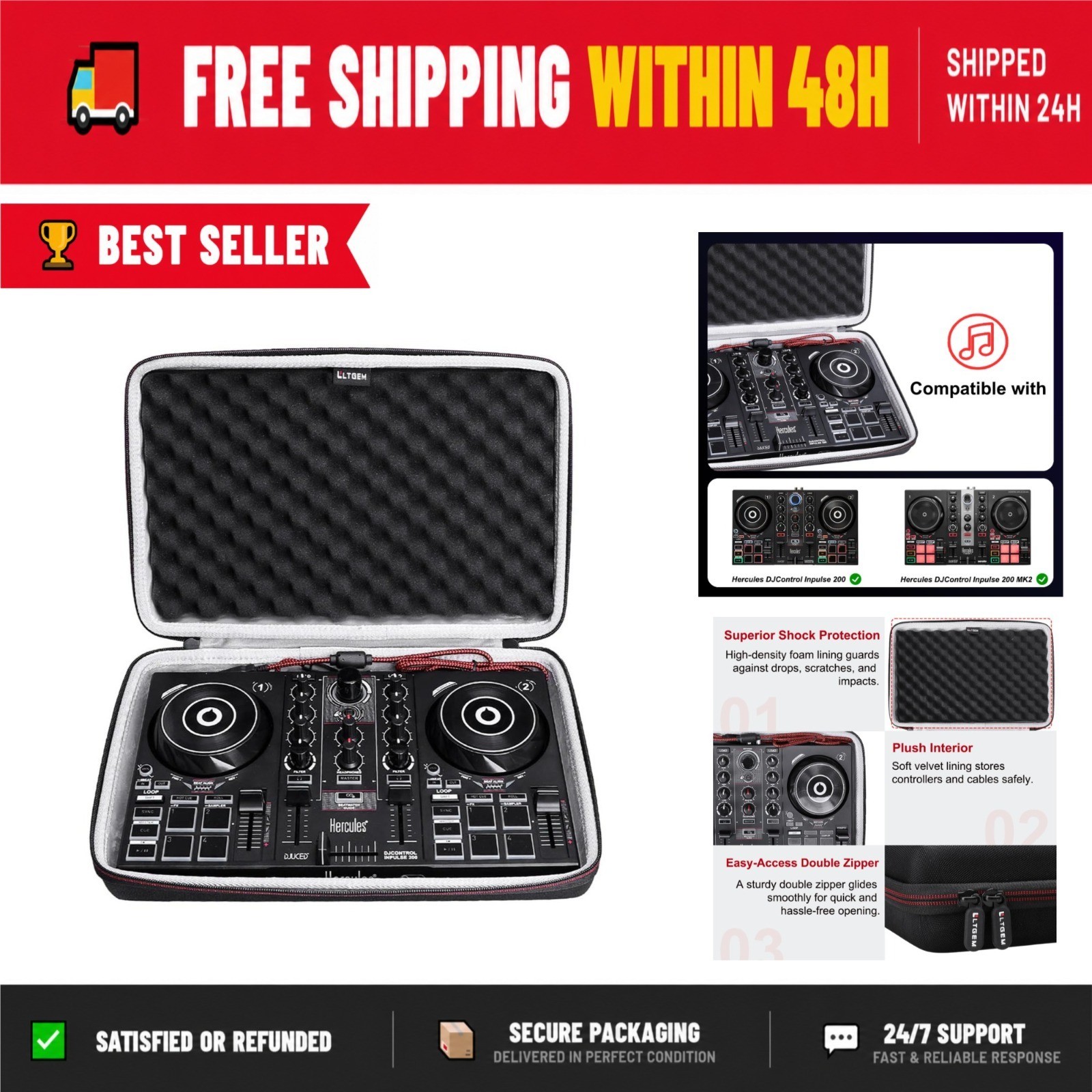 LTGEM DJ Controller Case for Hercules DJControl Inpulse 200 MK2