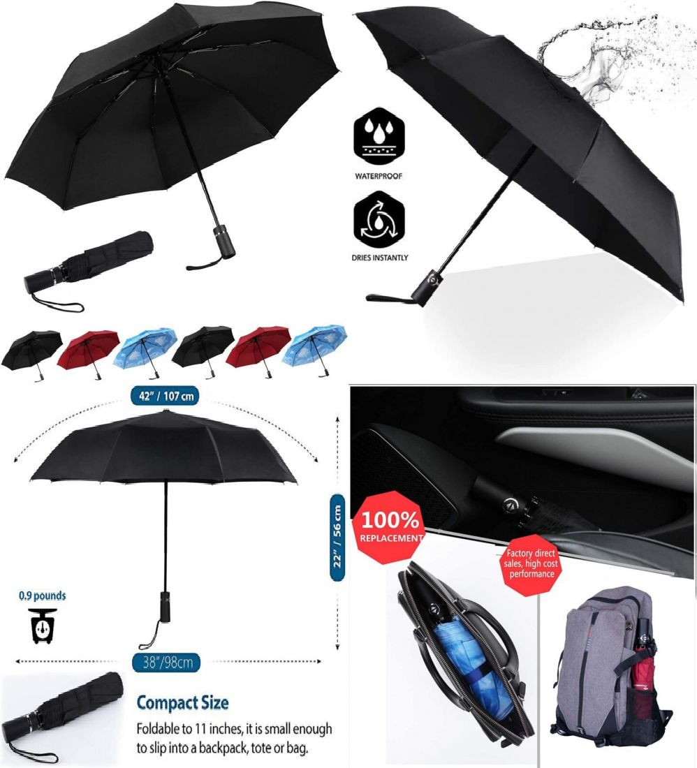 SY COMPACT Travel umbrella Automatic Windproof 42 Inches, black