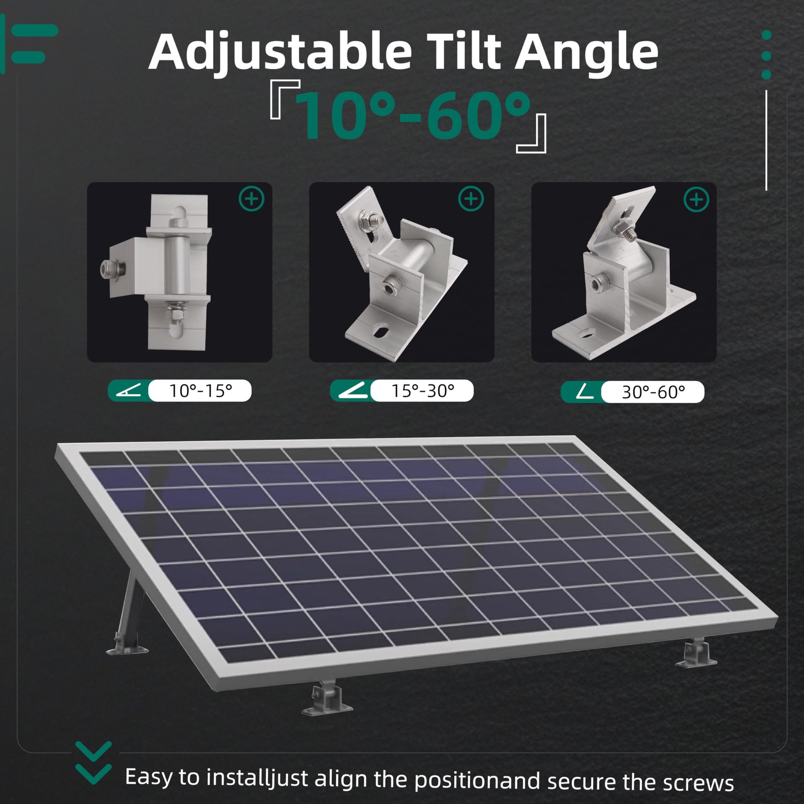 Riyhch 4 Pack Adjustable Solar Panel Tilt Mount Bracket Base, Silver
