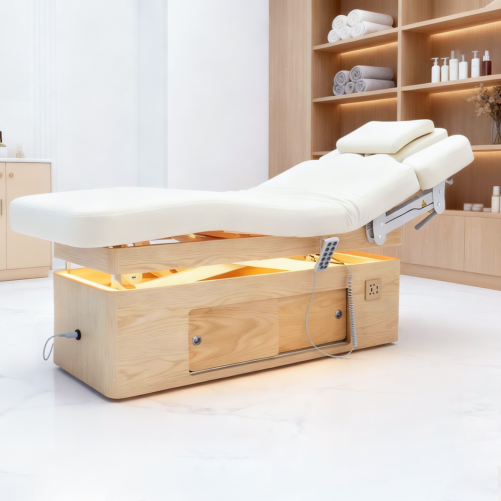 Electric Spa Beauty Bed with Storage & 4 Motors Adjustable Salon Facial Table