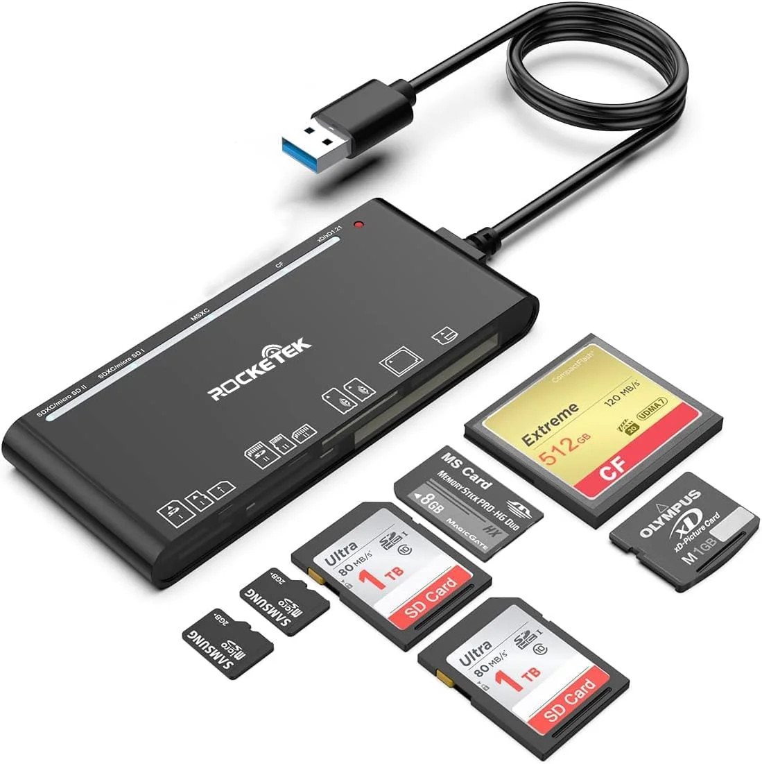 7-IN-1 USB 3.0 Memory Card Reader High-Speed Adapter for SD,CF,TF,Micro SD,XD,MS