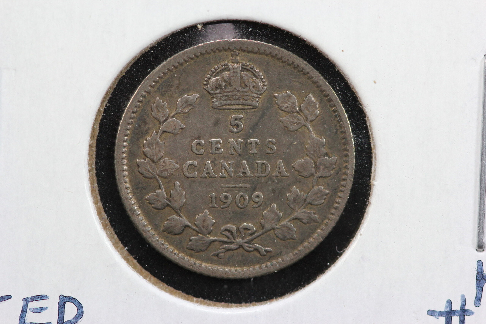 1909 Canada 5 Cents Pointed Leaves variety KM# 13 30PT