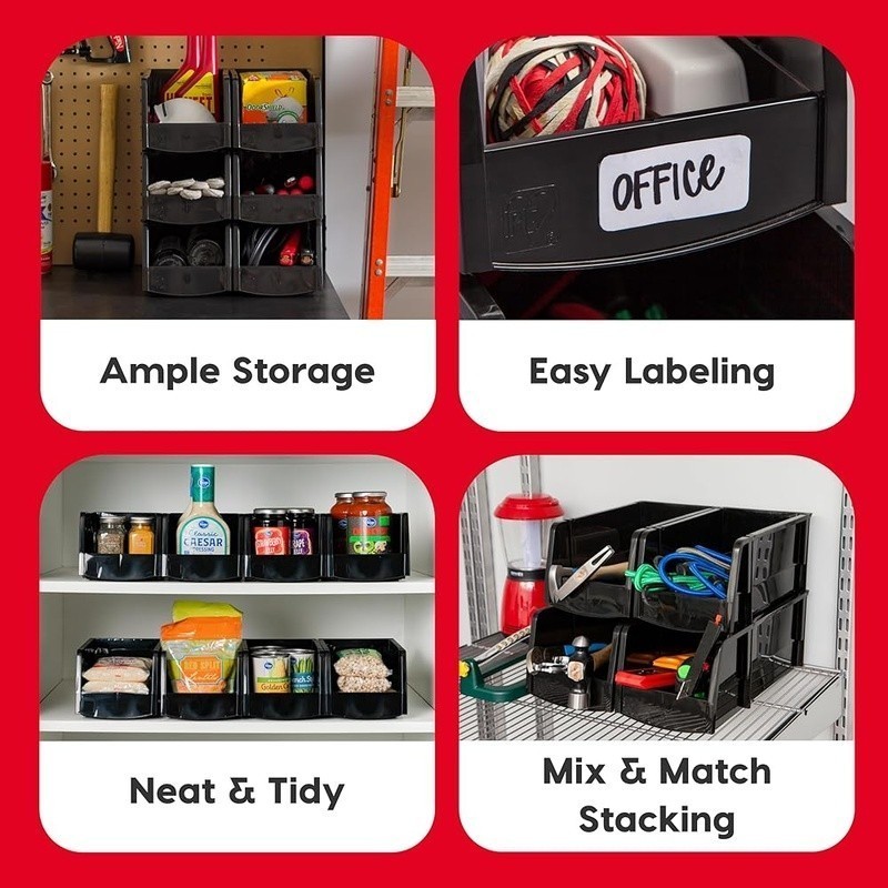 Stackable Plastic Storage Bins Organizing Tools Crafts Snacks Office Garage New