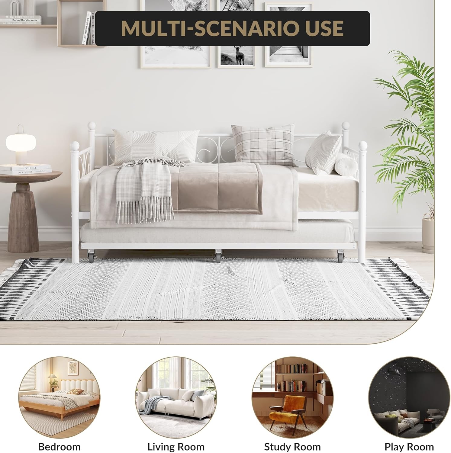 Twin Size Daybed W/ Trundle Convertible Sofa Bed Living Room Metal Sofa Bed