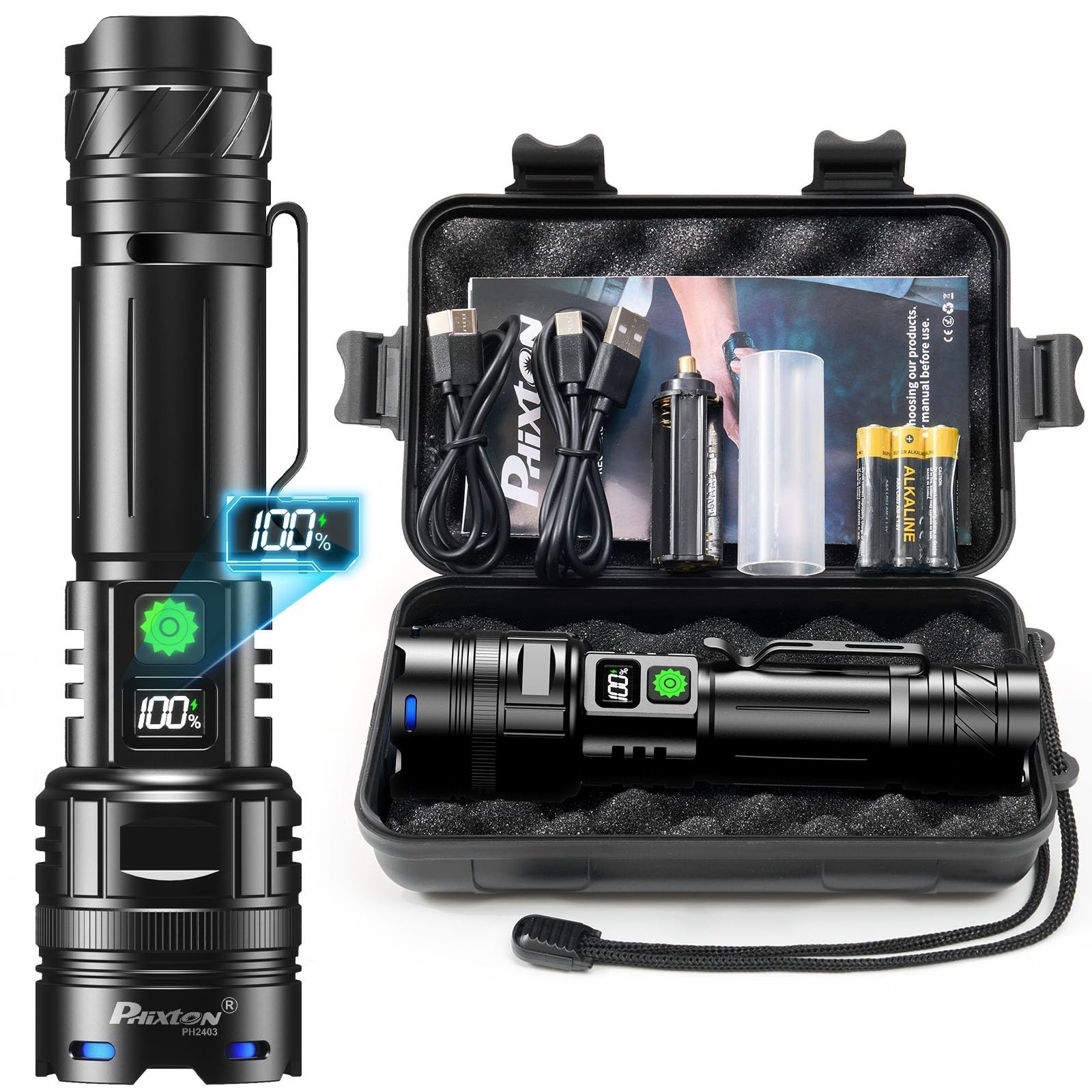 Rechargeable Flashlight High Lumens 2000, LED One Mode, for Home Outdoor | Ea...