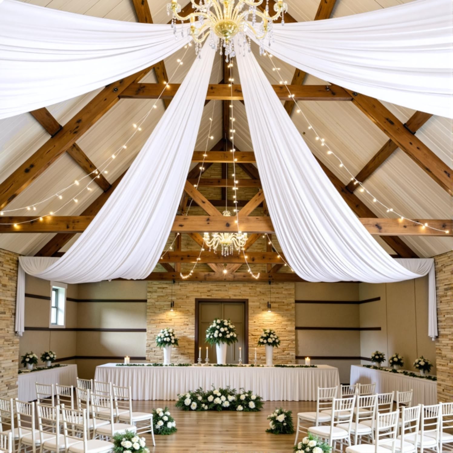Party Village 4 Panels 5Ftw X 20Fth White Ceiling Drapes Wedding Parties 20 Ft