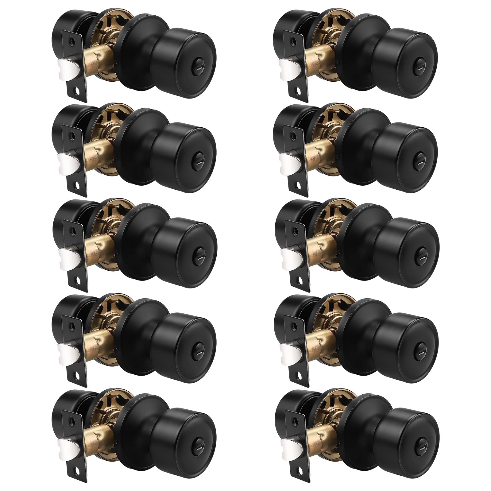 10 Pack Door Knobs Privacy Function Keyless Lock Black Interior Round Door Lo...