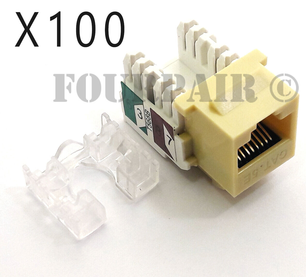 100 Pack Lot - CAT5e RJ45 110 Punch Down Keystone Modular Snap-In Jacks - Ivory