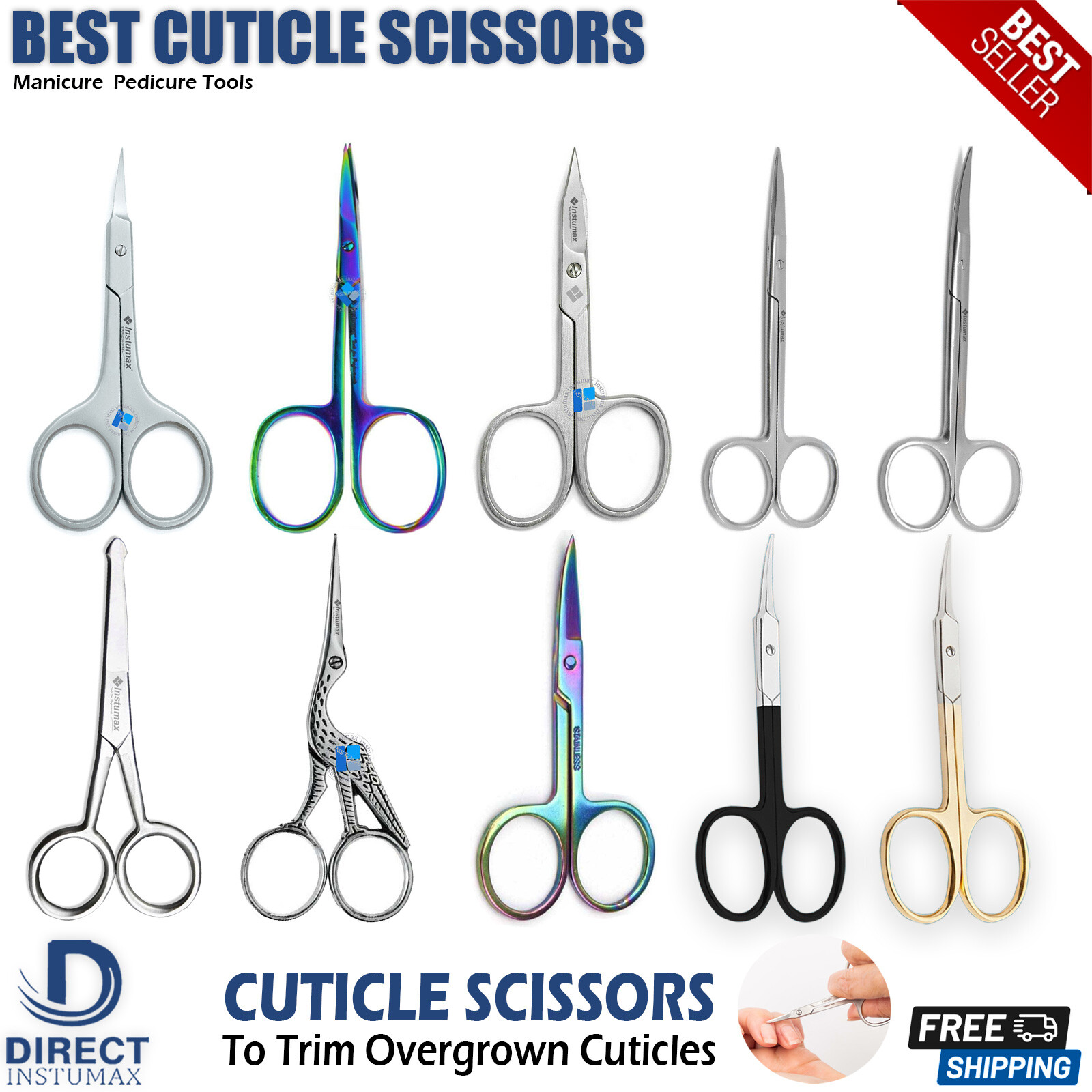 CUTICLE SCISSORS STAINLESS STEEL FINGER TOE NAIL SCISSORS CURVED MANICURE