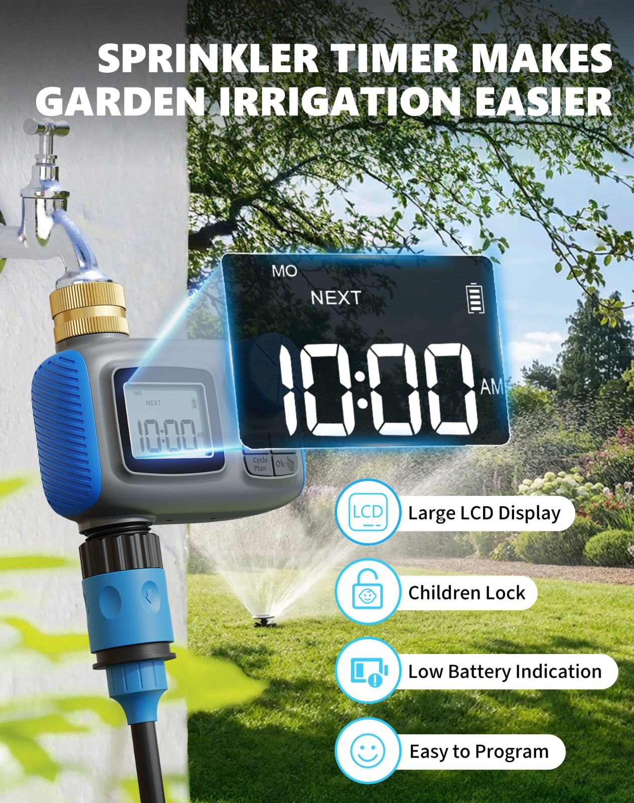 Digital Sprinkler Timer with Brass Swivel - Automatic Watering System for Garden