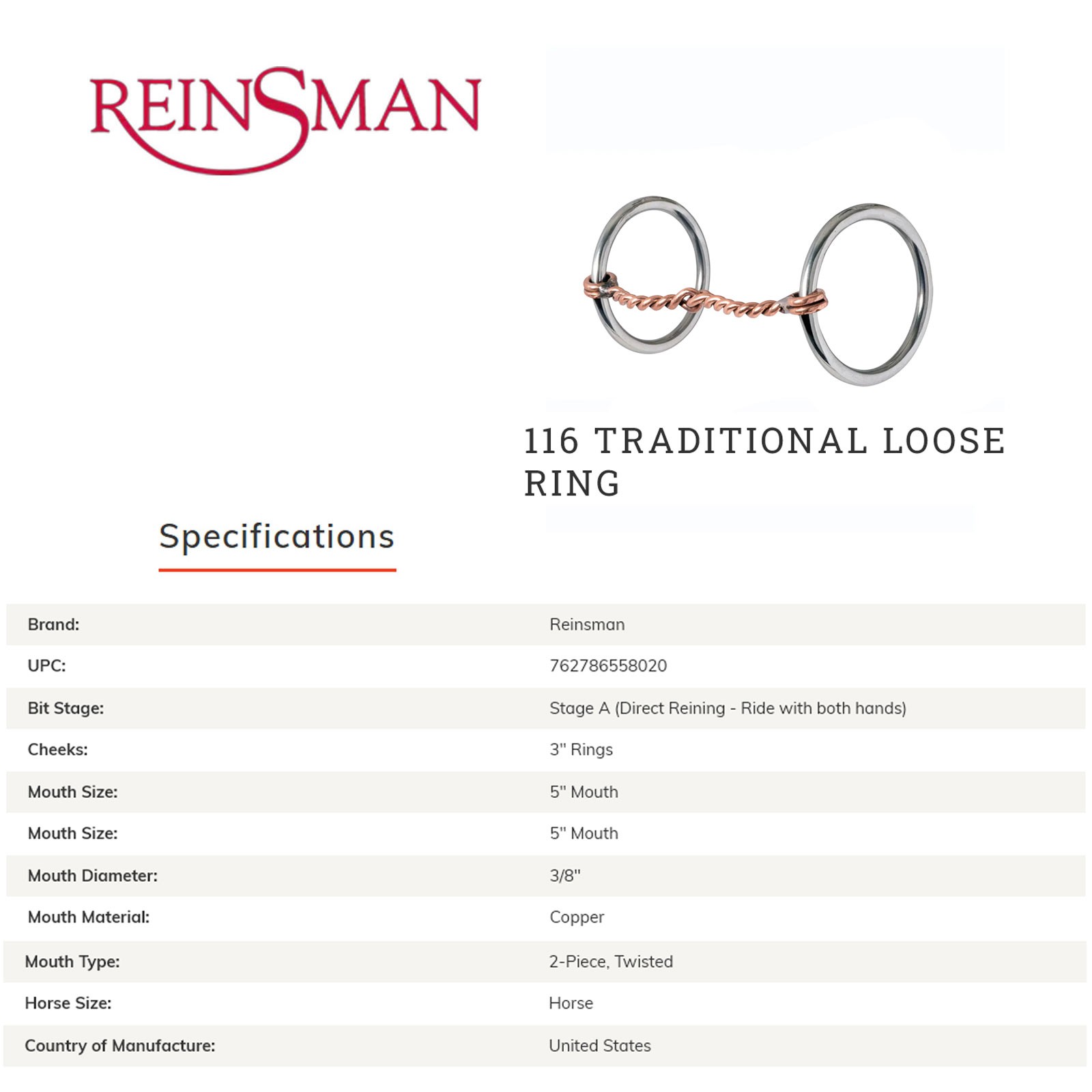 CIRCLE Y Reinsman Traditional Loose Ring Training Bit (116)