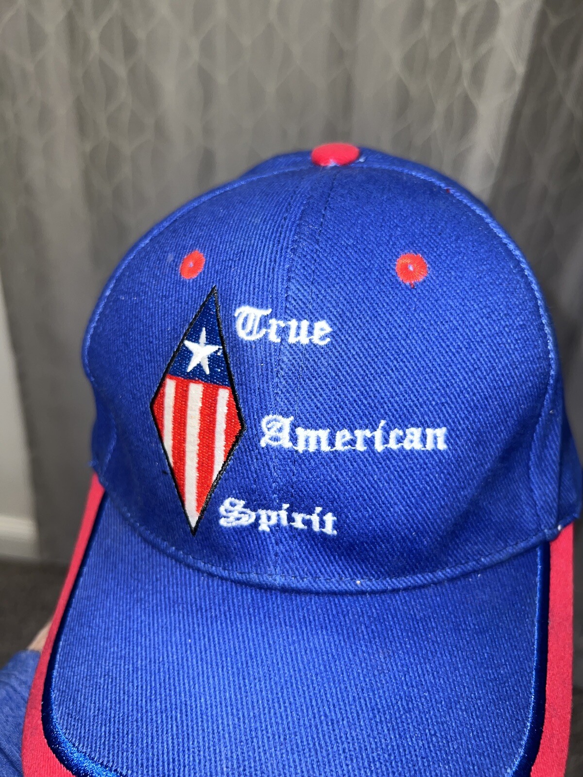 True American Spirit Blue Cap Hat w/Red White Blue Accents and Diamond flag Adj
