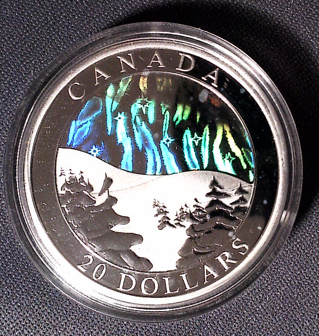 2004 20 Dollar Natural Wonders Northern Lights Holographic Coin. 35000.