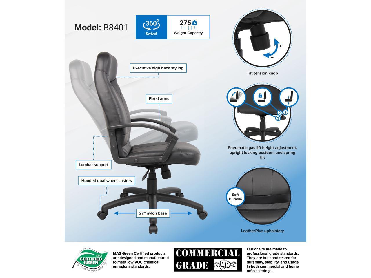 BOSS Office Products B8401 Black LeatherPlus Executive Chairs