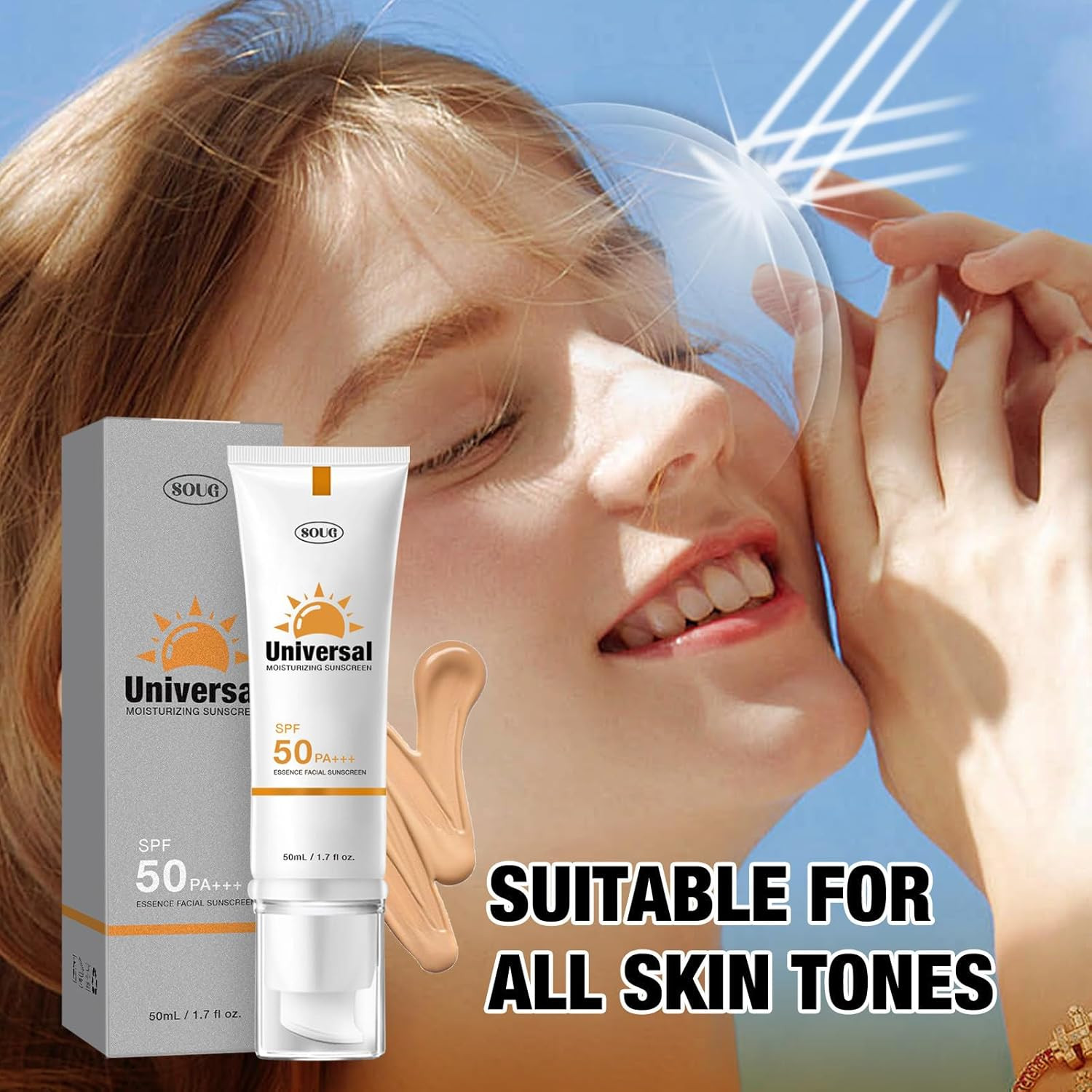 (2PC) Tinted Sunscreen for Face SPF 50 Universal Protector Solar Moisturizing SP
