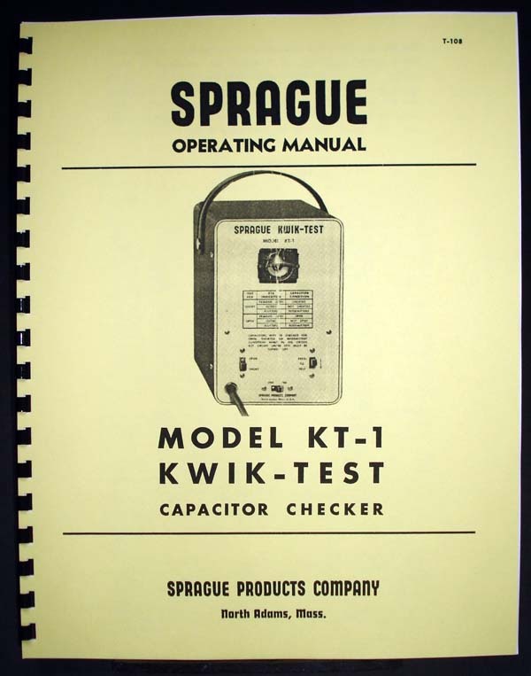 SPRAGUE Kwik-Test KT-1 KT1 Capacitor Checker Manual