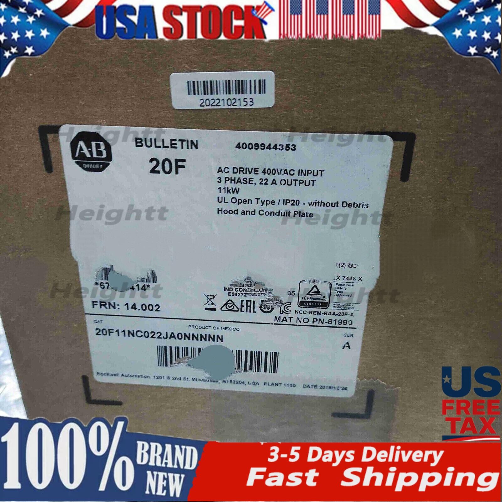 New AB 20F11NC022JA0NNNNN PowerFlex Air Cooled 753 AC Drive US Free Tax