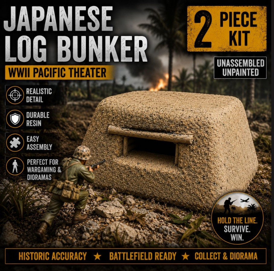 1/72 scale WW2 Pacific Japanese Log Artillery Bunker Unfinshed Diorama Wargaming