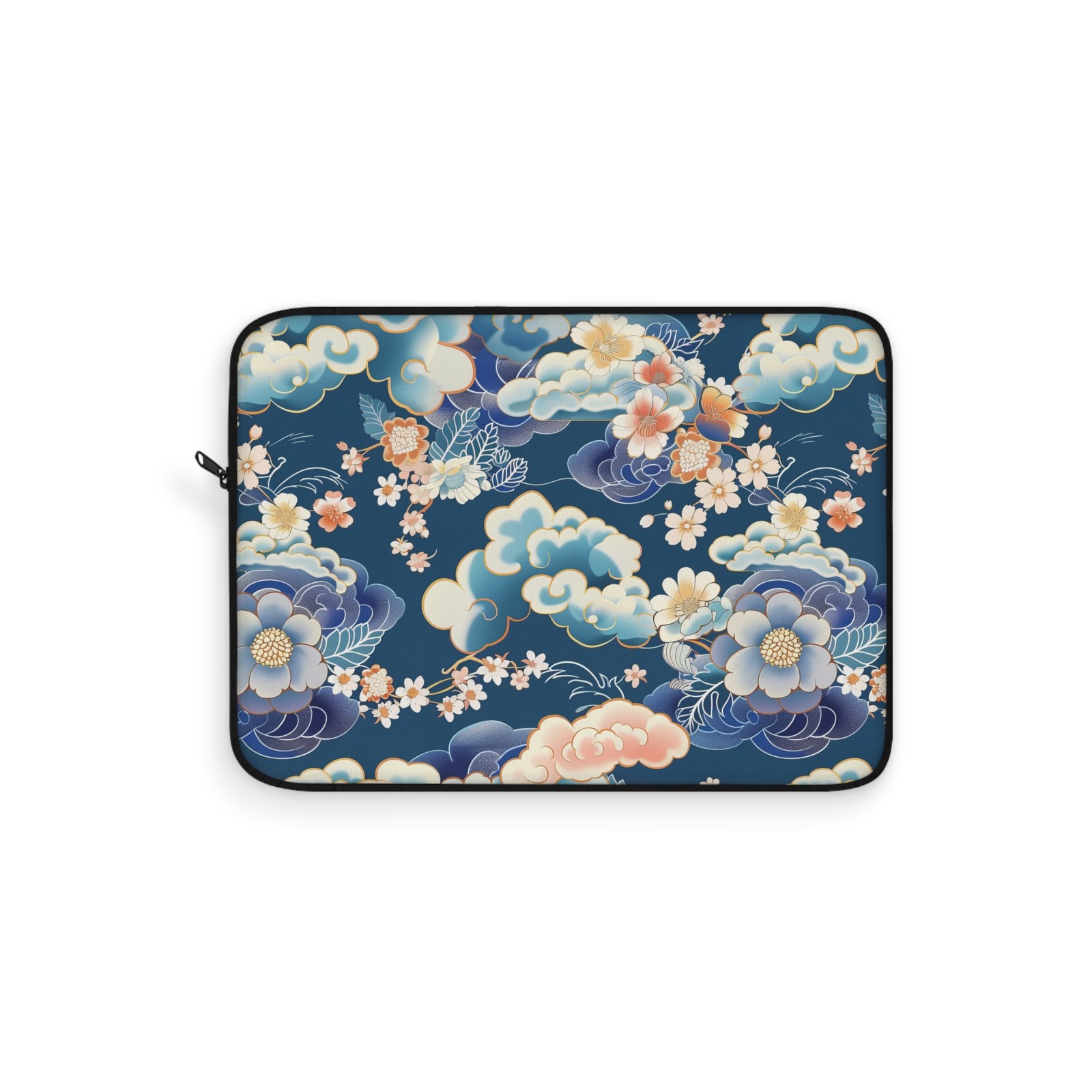 Blue Floral Chinoiserie Art - Padded Laptop Sleeve - Computer Case - Tech Gift