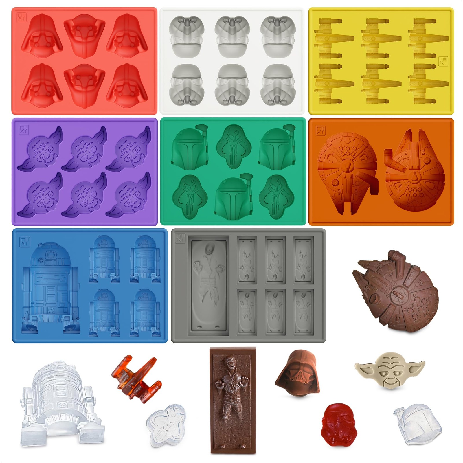 8Piece SciFi Silicone Molds Set  Flexible Space Ice Cube Trays for Easter Bru...