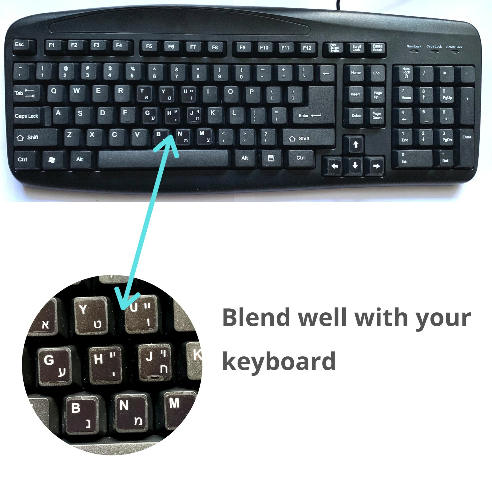 2 PCS Hebrew keyboard stickers Waterproof Replacement Computer Laptop White