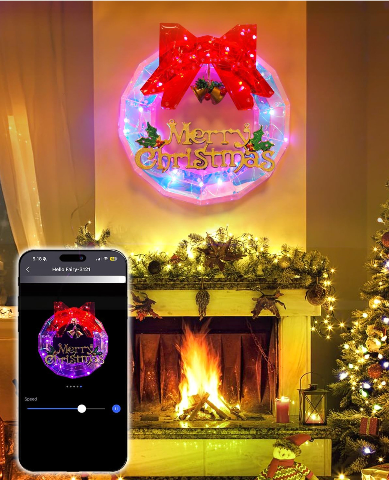 12'' Christmas Wreaths Lighted DIY Color Changing, Smart App Control Prismatic