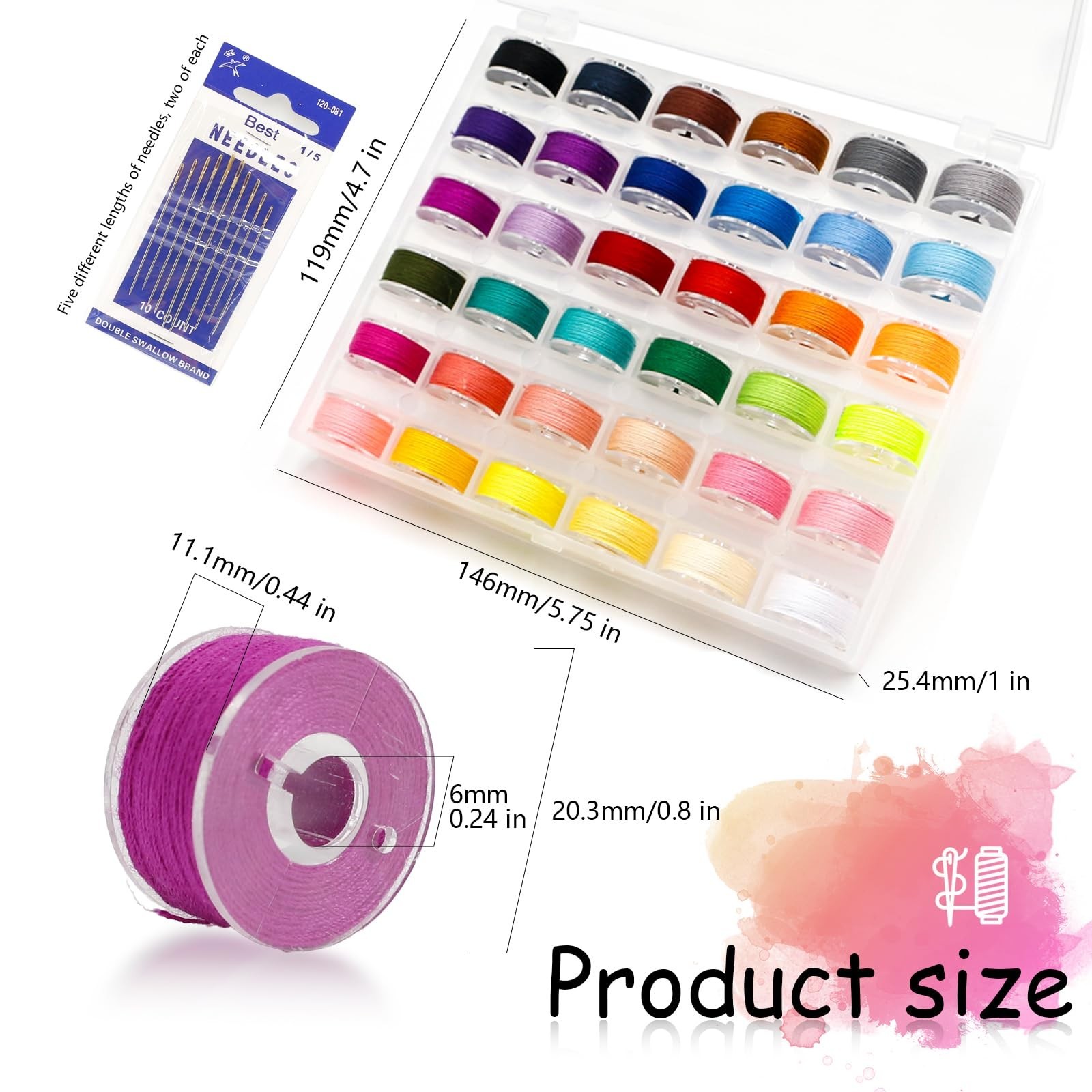 72Pcs Sewing Thread kit, 36 Assorted Colors Machine Threads with Spools, 36 S...