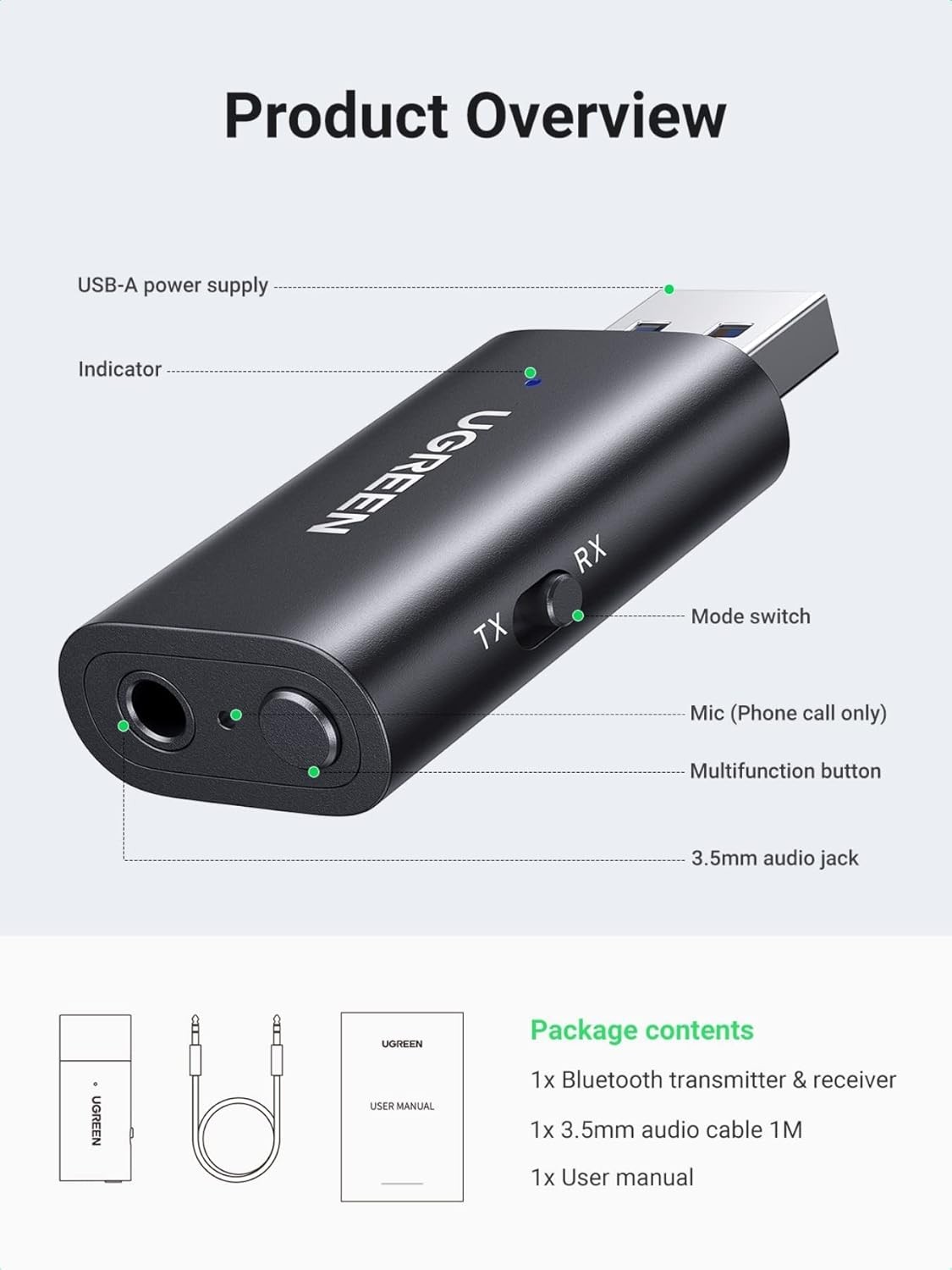 New UGREEN Bluetooth 5.1 Wireless Audio 2 in 1 Receiver / Transmitter #60300