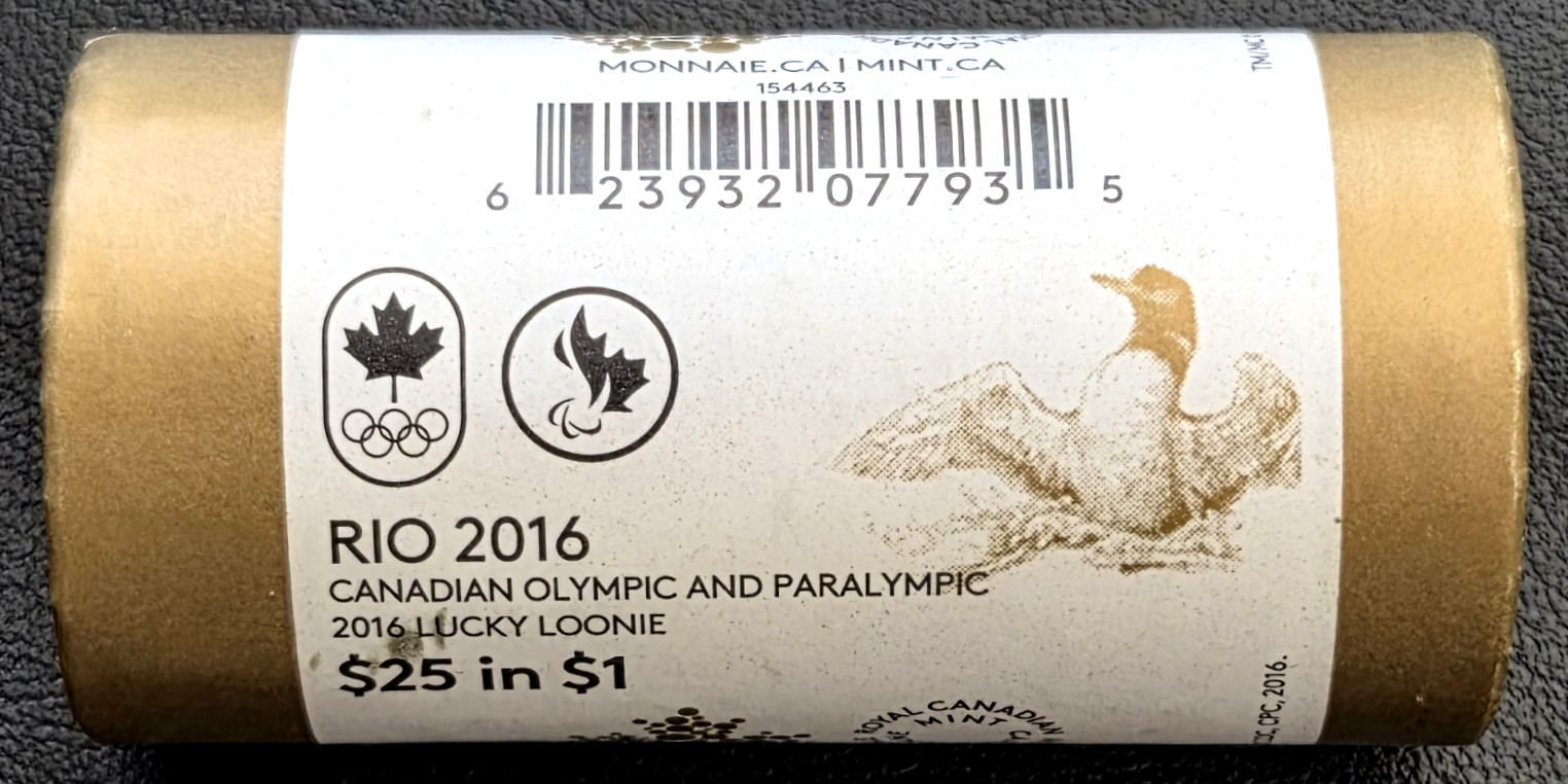Rio 2016 Canadian Olympics $1 Lucky Loonie Roll - Special Mint Wrap