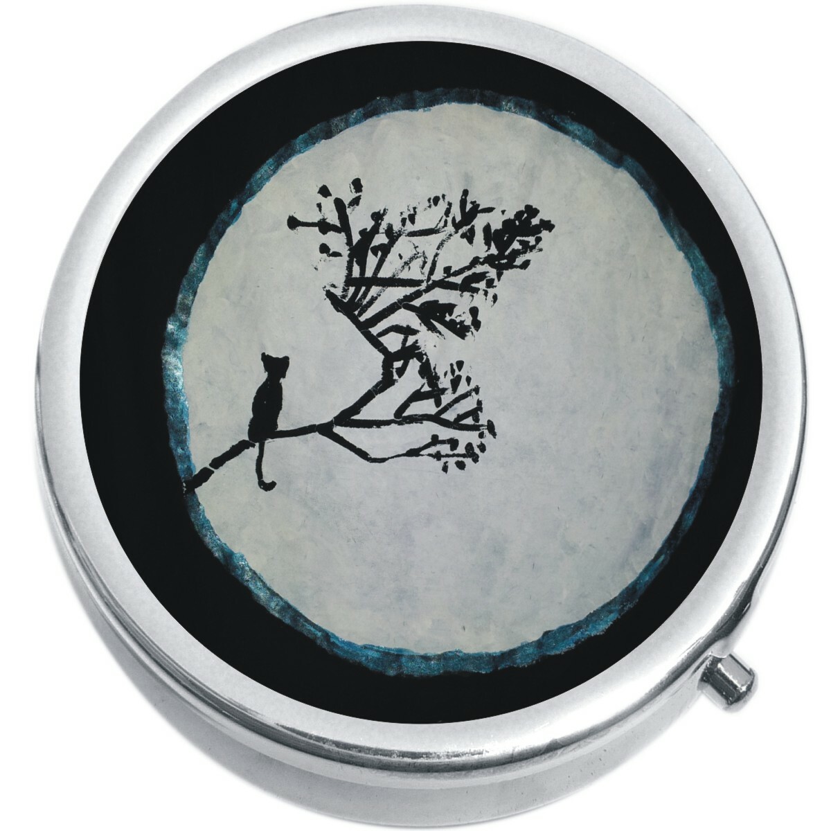 Cat On Tree Moon Medicine Vitamin Compact Pill Box