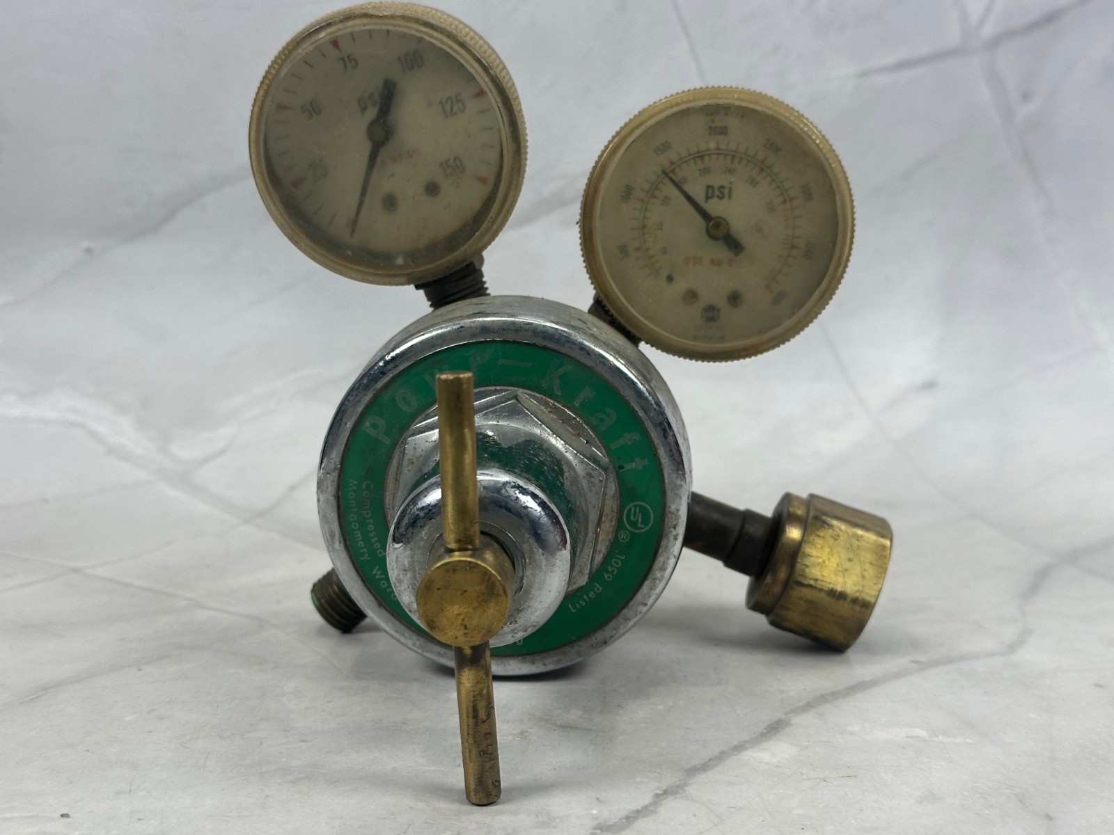 POWR-KRAFT Montgomery Ward No. 84-5860 Gas Regulator – Dual Gauge (Untested)