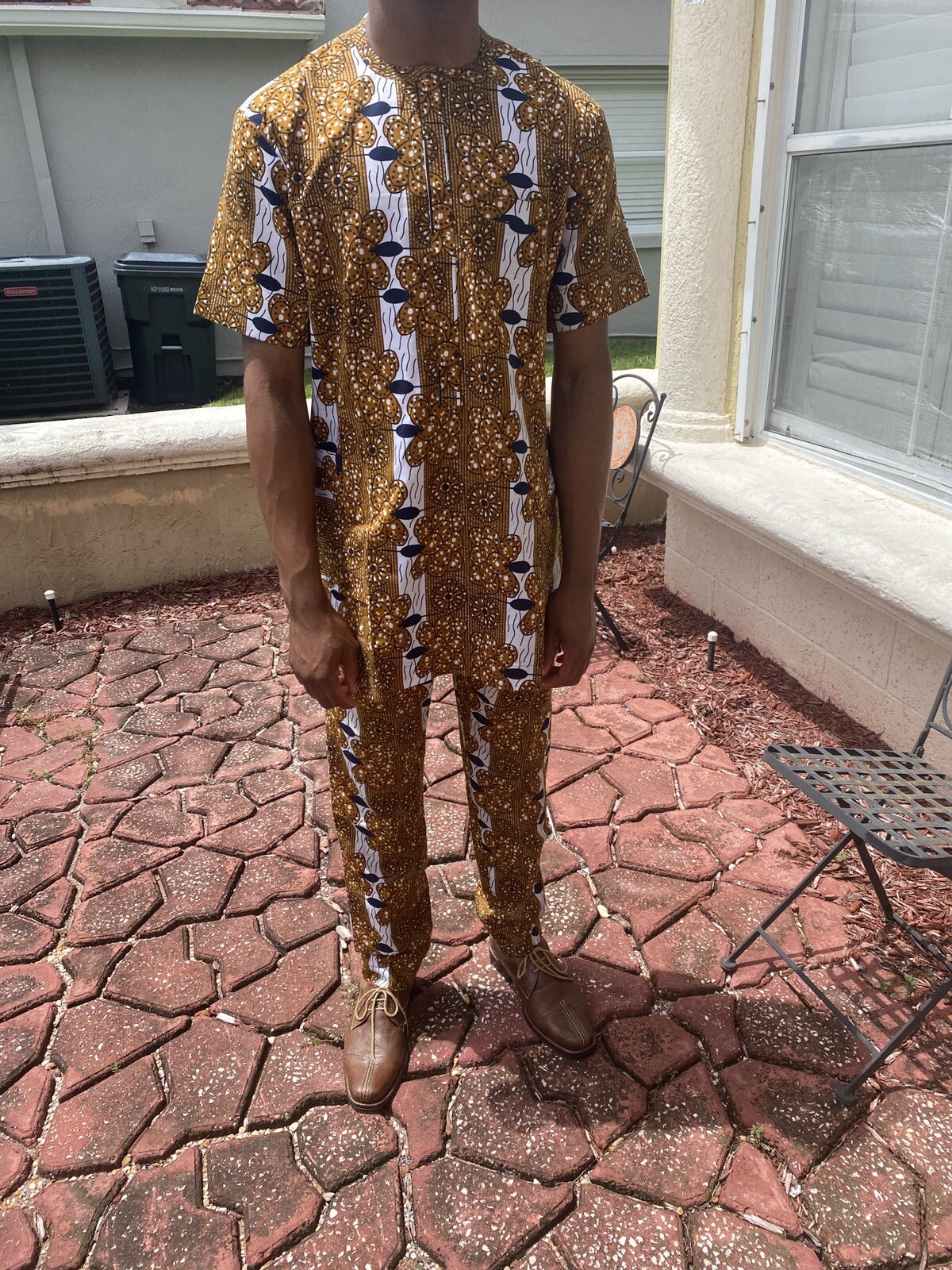 AFRICAN/NIGERIAN MEN'S ANKARA COTTON PRINT SENATOR STYLE TOP & PANT~SKINNY LARGE