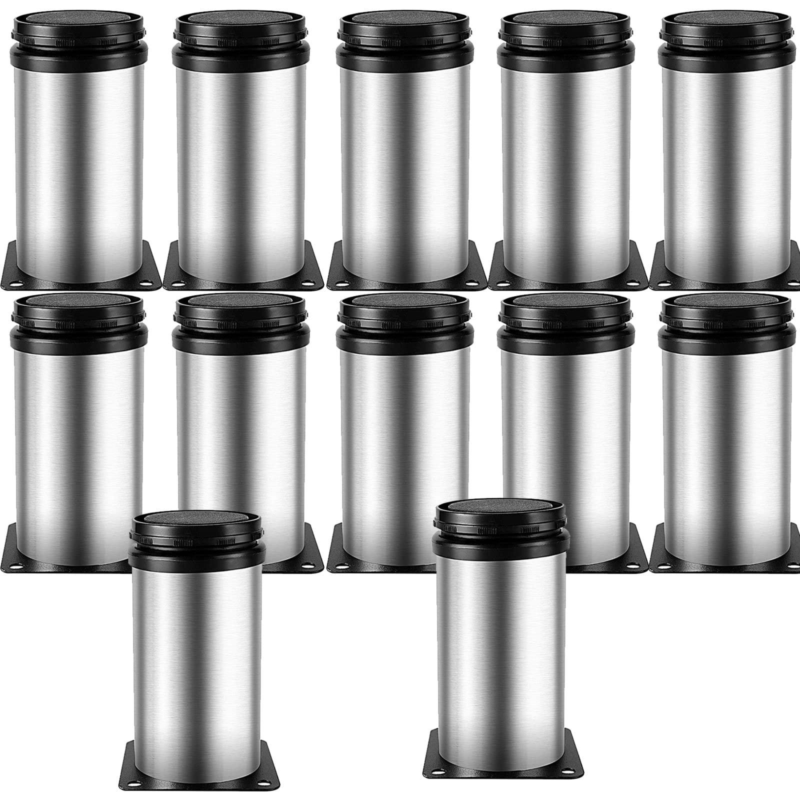 12 Packs 4-4.5 Inch Silver Adjustable Furniture Legs Round Stainless Steel Me...