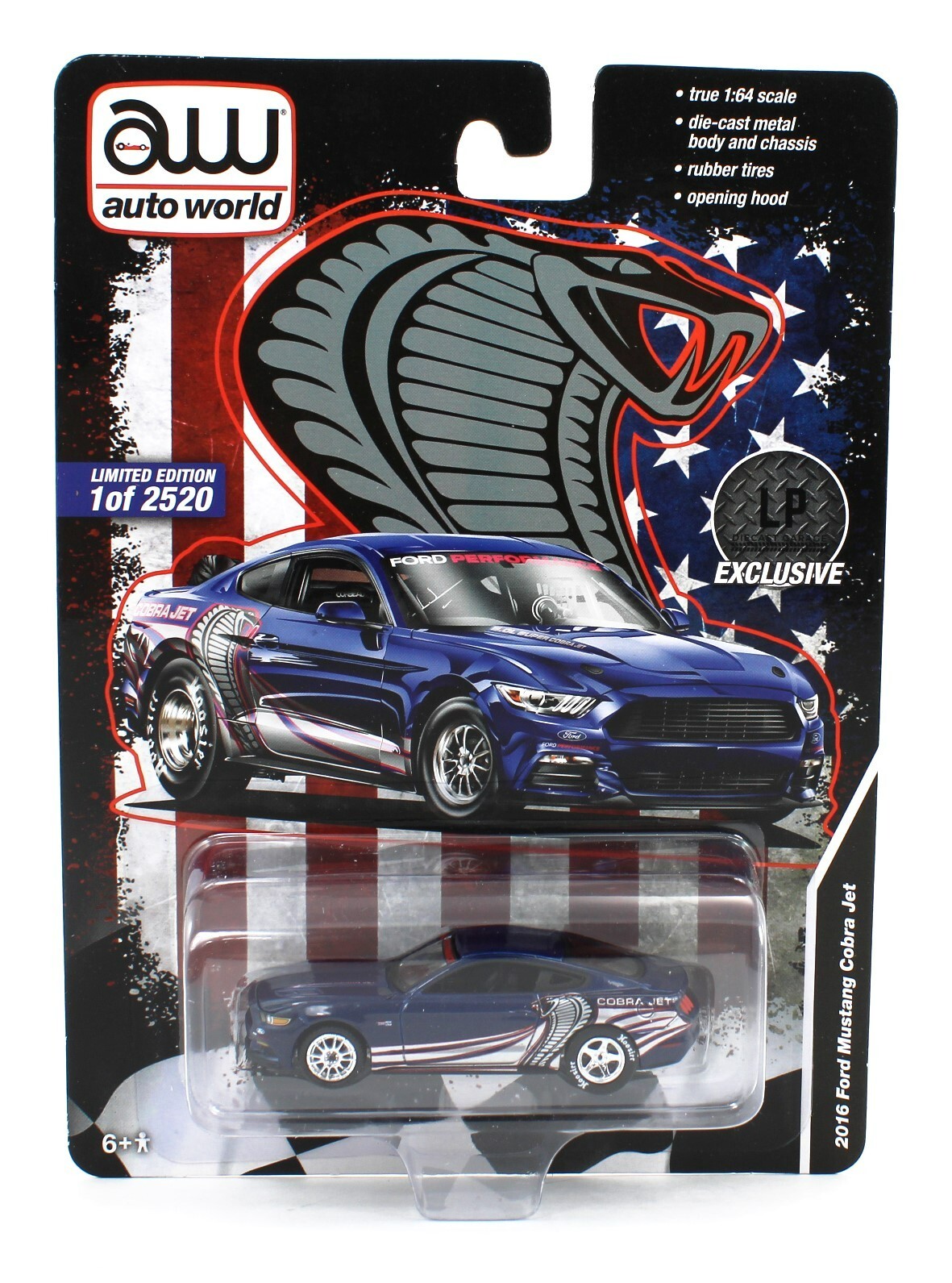 2024 AUTO WORLD 1:64 *BLUE* 2016 Ford Mustang COBRA JET Drag Car *NIP*