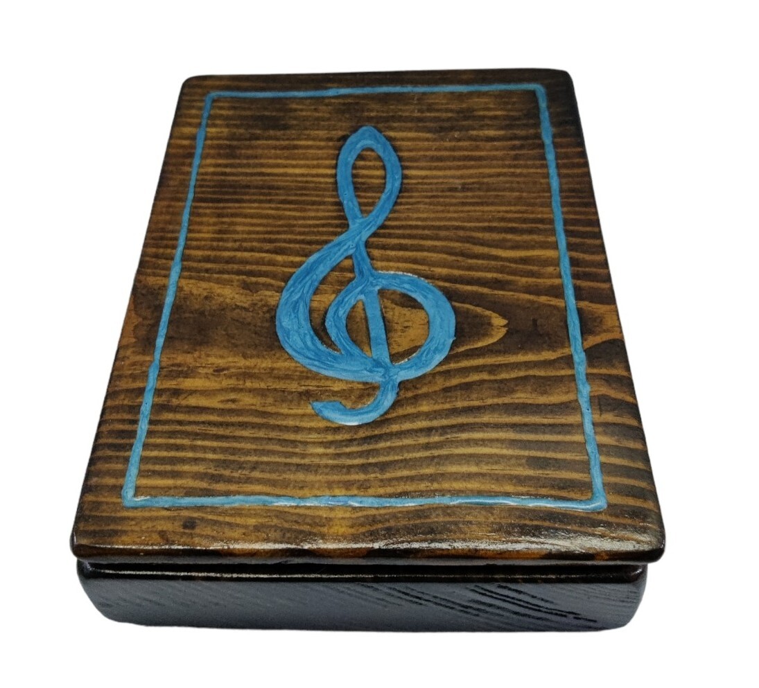 Handmade Wood & Acrylic Trinket Box Blue Treble Clef