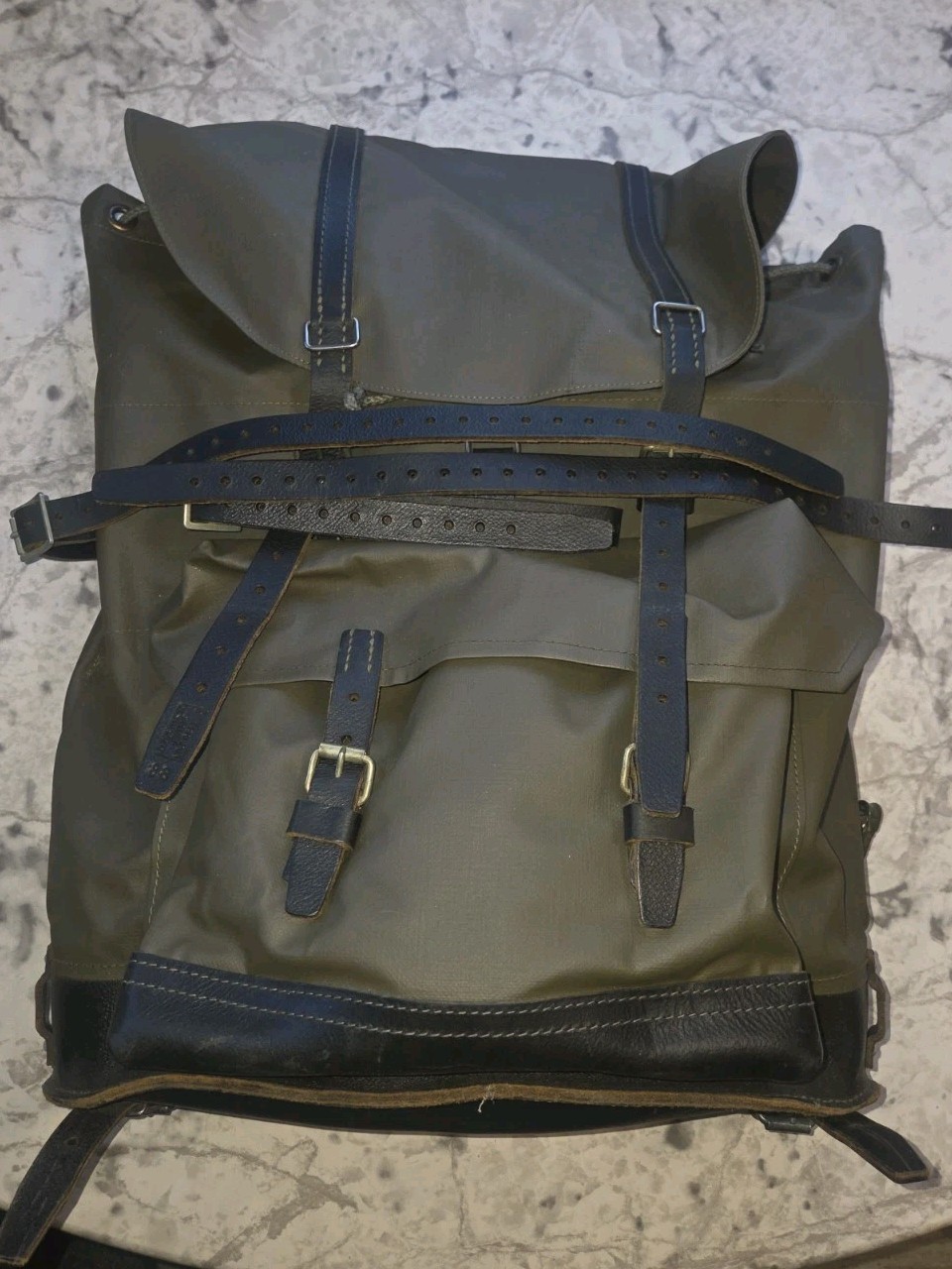 Vintage Swiss Army Rubberized Waterproof & Leather Military Rucksack Backpack
