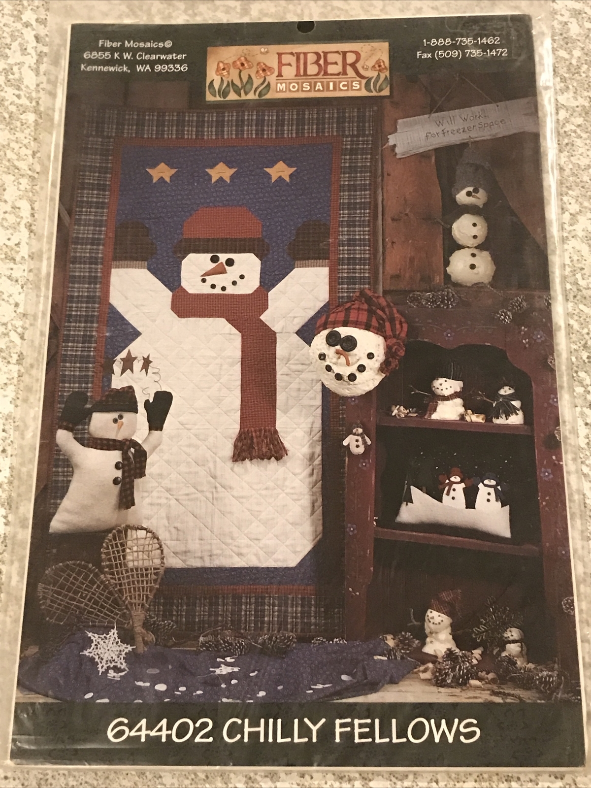 1999 CHILLY FELLOWS Snowman Quilt Pattern 3 Projects Doll Pillow Fiber Mosaics