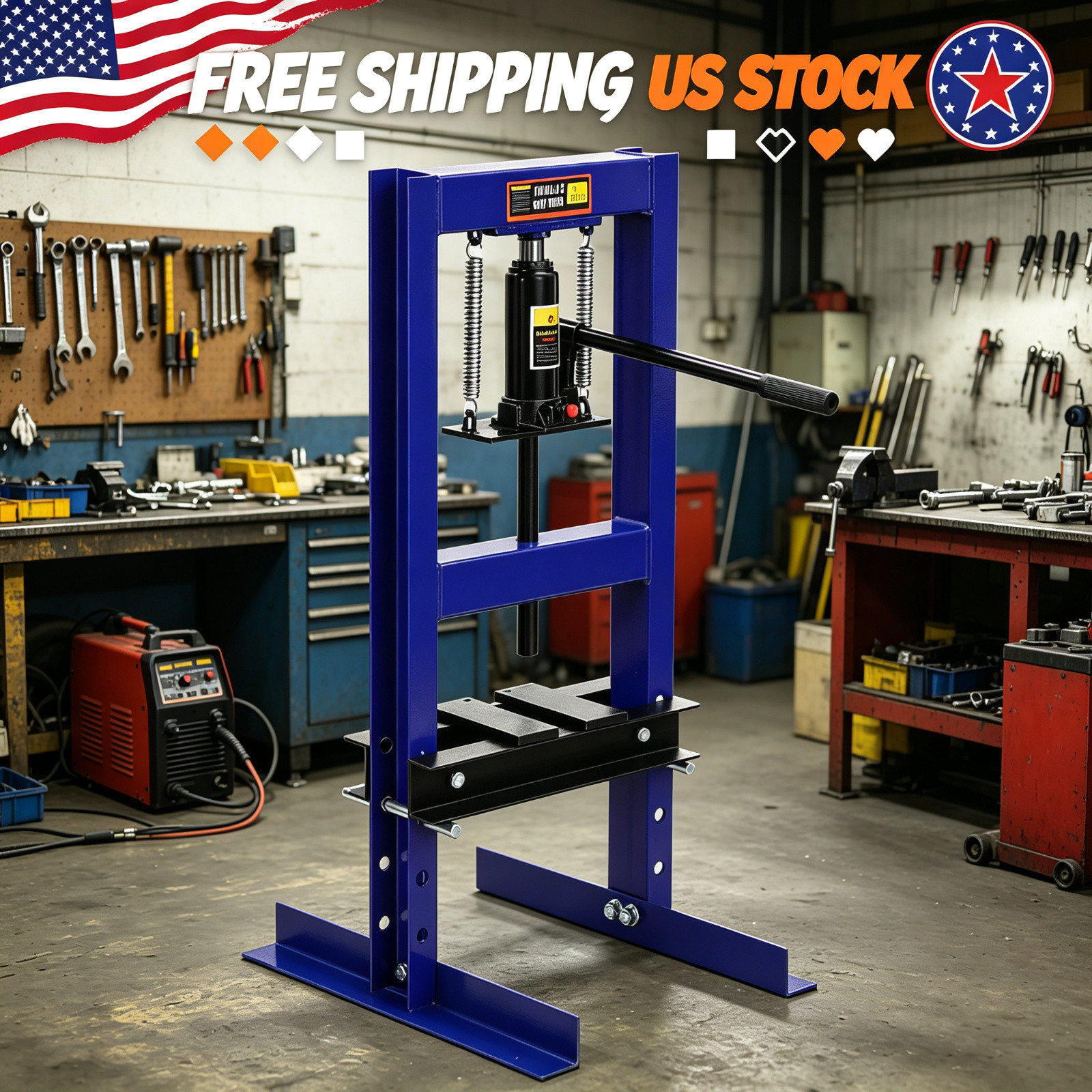6 T Hydraulic Shop Press Heavy Duty H Frame Garage Hydraulic Press with 2 Press