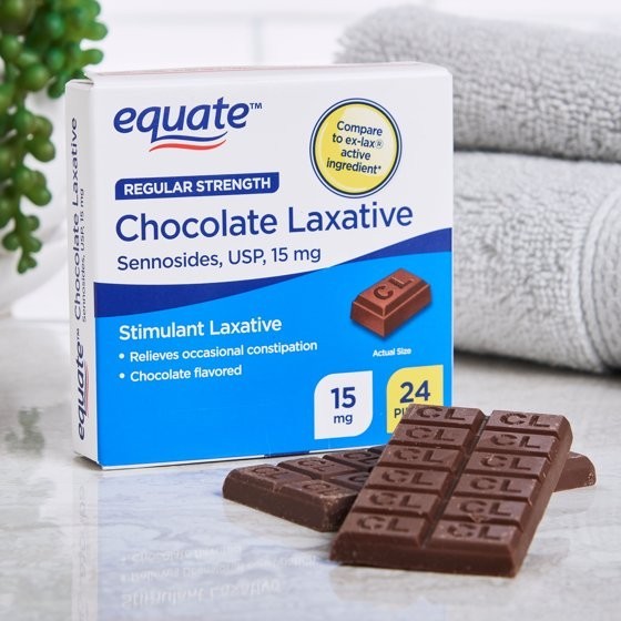 Equate Regular Strength Chocolate Laxative, 15 mg, 24 Pieces (3 Pack - 72 Total)