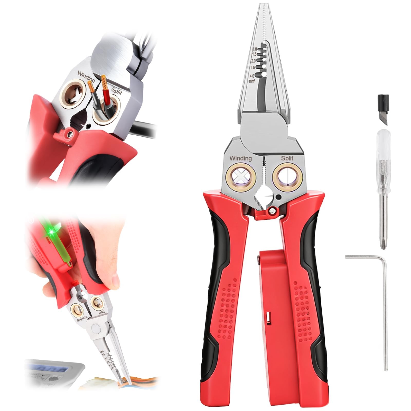 Pro 8-in-1 Wire Stripping Pliers with Voltage Tester for Live/Neutral Wires 1...