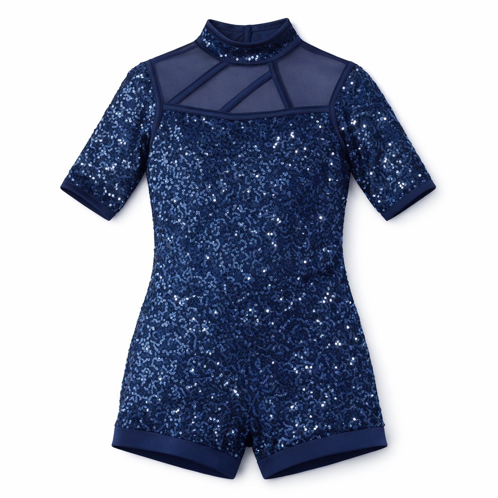 Weissman Adult Small Navy Sequin Dance Unitard Mesh Back Jazz