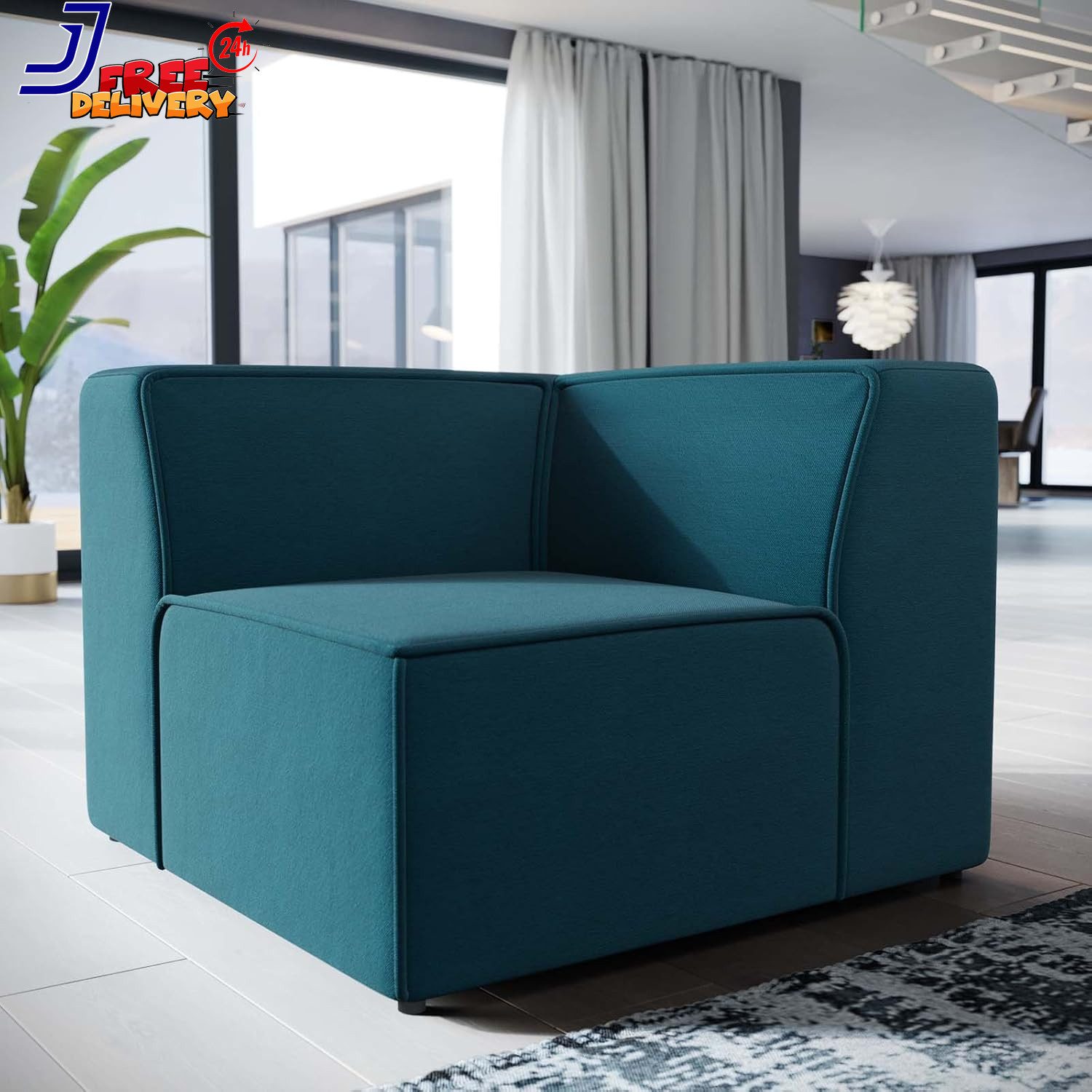 Mingle Polyester Upholstered Generously Padded Corner Seat Blue Fabric new
