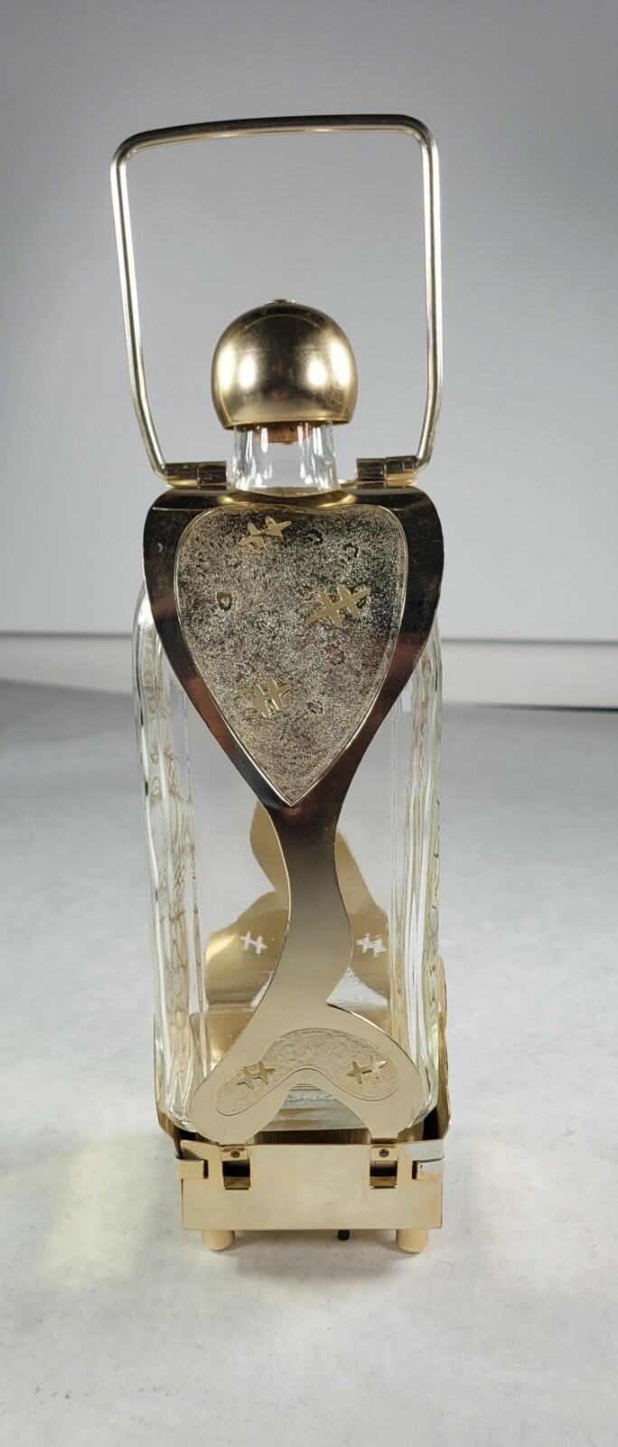 Vintage Musical  Glass Liquor Decanter Lantern  Bottle Gold Music Box MCM