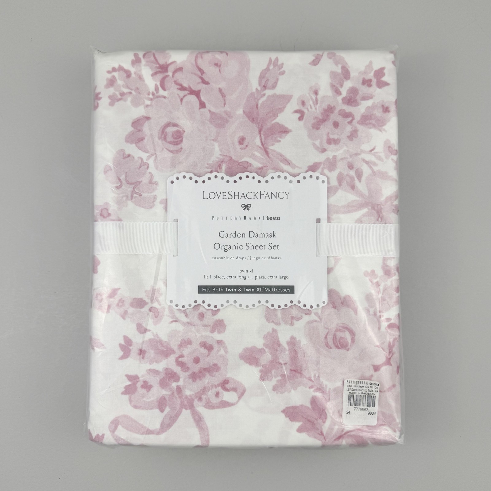 Pottery Barn Teen X LoveShackFancy Garden Damask Sheet Set TWIN XL Organic Pink